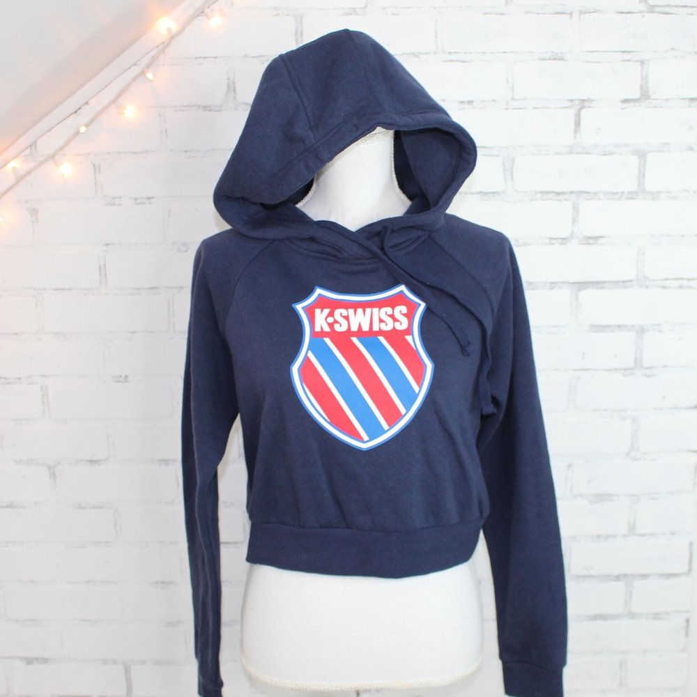 K-Swiss Cropped Navy Blue Logo Hoodie